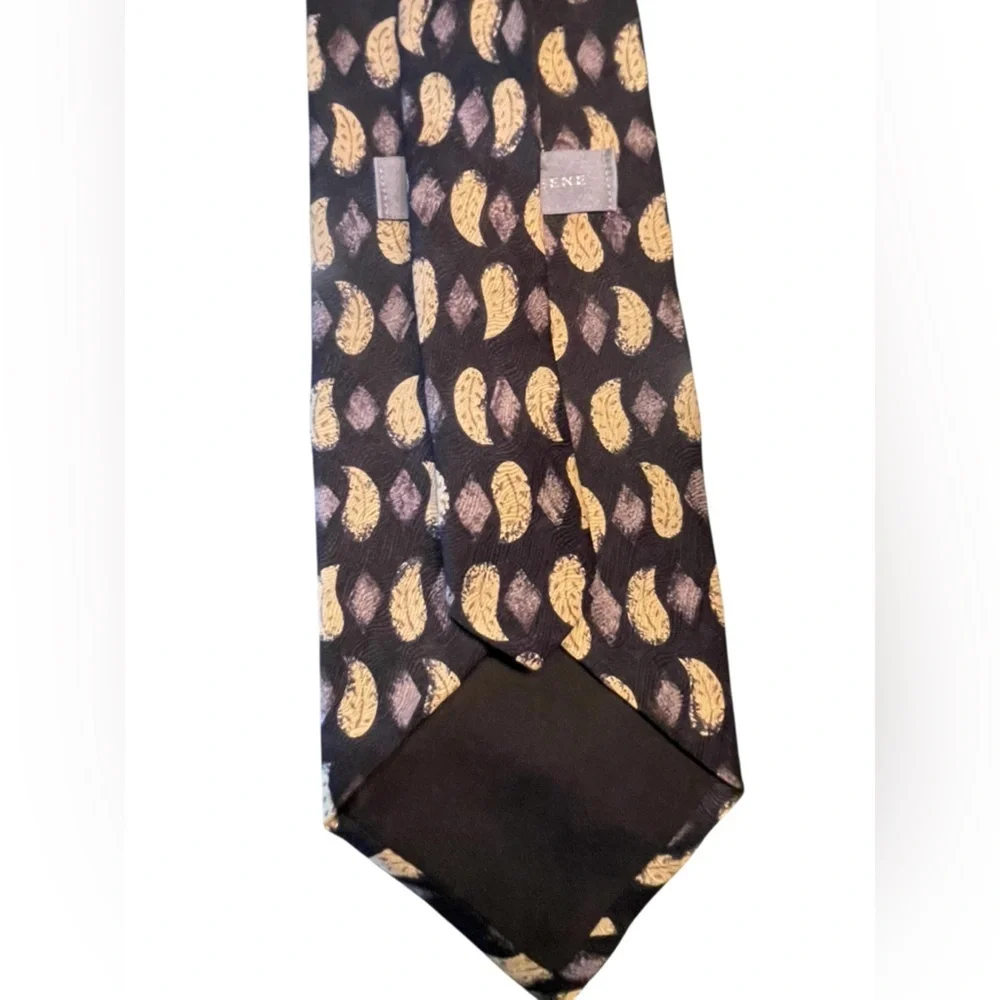 🖤🤎Geoffrey Beene Elegant Black, Tan & Plum Men's Tie leaf/feather pattern. Silk